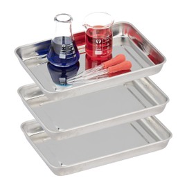 Relaxdays Instrument Tray, Set of 3, H x W x D: 2.5 x 21.5 x 15 cm, Stainless Steel Laboratory Bowl, Dishwasher Safe, Silver