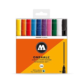 Molotow One4All 127HS Acryl Marker Basic-Set 1 (2,0 mm Strichstärke, hochdeckend und permanent, UV-beständig, für fast alle Untergründe) 10 Stück sortiert