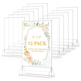 EHWINE 12 Pack Acrylic Sign Holder 4 x 6, Double Sided Clear Picture Frame Stand up Table Top Sign Holders, Clear Display Stand Menu Flyer Holder for Wedding Party(Provide Non-slip Mats)
