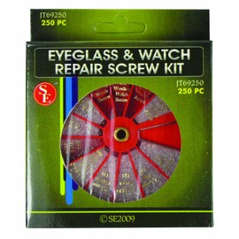 SE 250-Piece Repair Screw Set - Includes Revolving Organizer, Assorted Screws for Watches, Eyeglasses, Sunglasses and More - JT69250