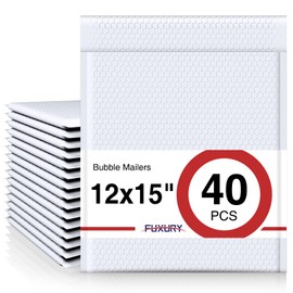 Fuxury Bubble Mailers 12x15" White Padded Envelopes 40 Pack Large Bubble Mailer Strong Adhesion Padded Mailer,Self-Seal Bubble Envelope for Mailing Small Business,Magazine, Clothing.