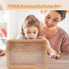 Cash Vault Wooden Money Savings Box with Marker Pen. Piggy Bank for Adults Kids Boys Girls with Counter Coin Challenge Bank（Target $1000）