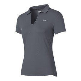 Willit Women's Tennis Shirts Quick Dry Golf Polo Shirts Short Sleeve Active Workout Shirts UPF 50+ Running Tops Gray M
