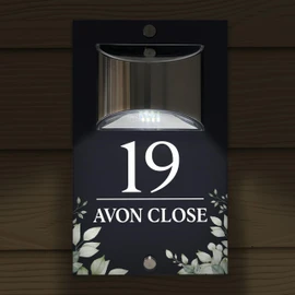 Custom Signs Solar Illuminated Modern Anthracite House Number Sign 24cm x 14.5cm Green Garden Corner