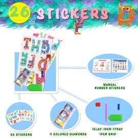 Yefun Diamond Painting for Children, Monster Alphabet Diamond Painting Stickers, DIY Toy Diamond Painting Stickers, Décoration Sticker Arts Kits Great