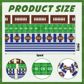 4 PCS 20 Yards Football Grosgrain Ribbons 3/5" Sports Decor Ribbon, Blue Gray Green Brown Craft Ribbons for Sports Team Party Favor Decoration Football Game Player Gift Packaging DIY Supplies