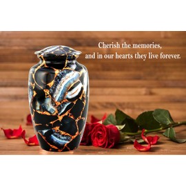 Memorial Cremation Urns for Human Ashes | Handcrafted Large Burial Marble Finish Adult Cremation Urn, Funeral Decorative Urns for Female & Male | 200 lbs with Velvet Bag (Luxury Black)
