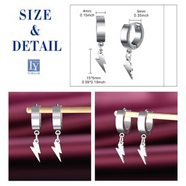 Yumilok Lightning Stud Earrings Stainless Steel for Women Men Earrings Studs Women's Titanium Stud Earrings Men's Silver Men's Hoop Earrings Piercing Plugs, Stainless Steel