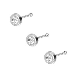 PIERCINGLINE Set of 3 925 Sterling Silver Nose Piercing | Round Crystal | Piercing Nose Stud | Set Selection, Sterling Silver, Cubic Zirconia