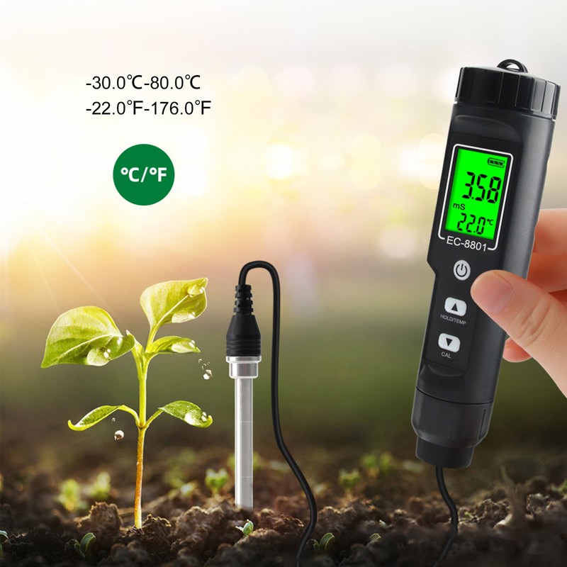 Soil EC Temperature Tester with Backlight Portable Conductivity Meter Hydroponics