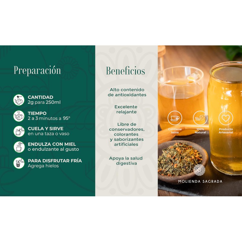 Molienda Sagrada, Té Verde, Genmaicha, 100 gr.