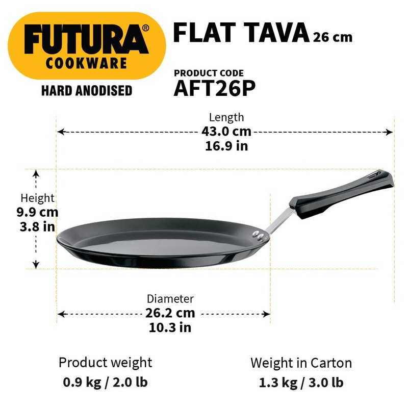 Futura Hard Anodised Flat Tava 26 cm, 4.88 mm with