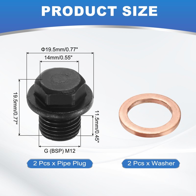 PATIKIL M12 x 1.5mm Metric Thread Pipe Plug Fitting, Hex