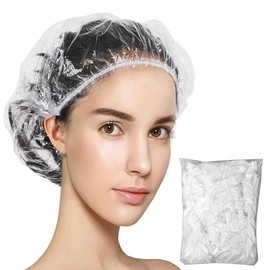 100 Pcs Waterproof Clear Hair Bath Caps Disposable Shower Caps for Women, Kids, Girls, Spa, Salon, Travel, Hotel and Home Use Plastic Hair Cap