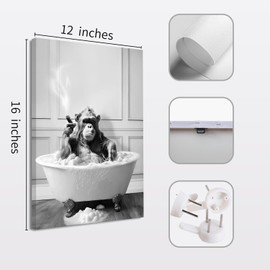Shwing Framed Bathroom Decor Wall Art, Black And White Wall Art, Funny Animal Canvas Prints Cute Chimpanzee Baby Sea Otter Cat Pictures Modern Wall Decoration for Bathroom 12'' x 16''