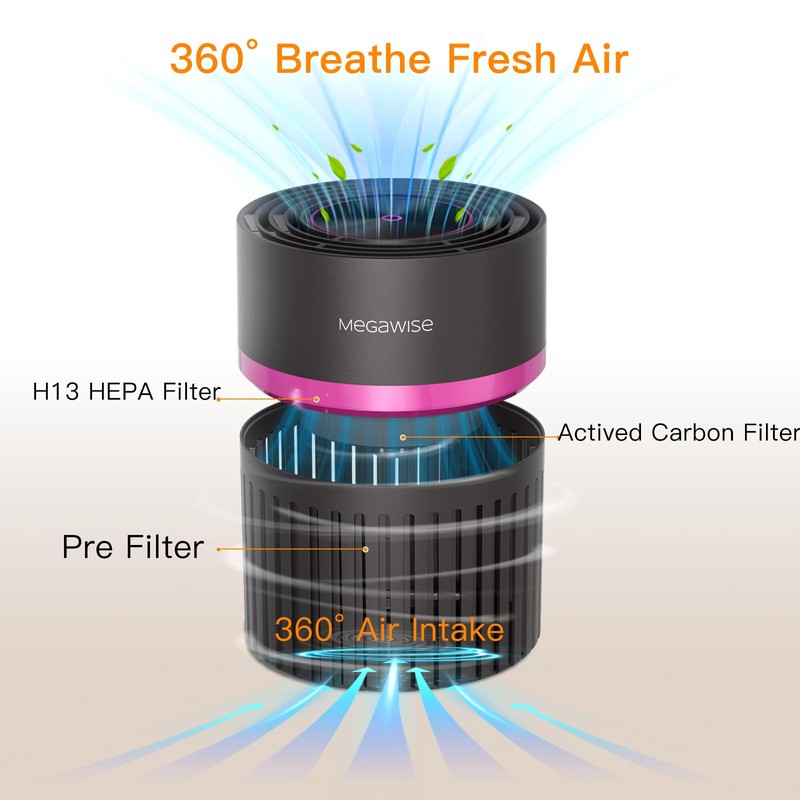 MEGAWISE H13 HEPA Air Purifier for Home, Bedroom & Office