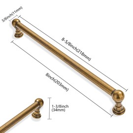 ZAUYX 10 Pack 8 Inch Hole Center Antique Brass Solid Heavy Duty Cabinet pulls Drawer Handles Dresser Handles Cabinet Handles Bathroom Cabinet Handles