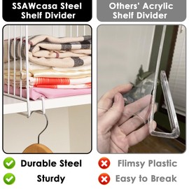 Shelf Dividers, 8 Pack Shelf Dividers for Closet Organization, Metal Closet Shelf Organizer for Wood Shelves Separator for Purse Handbag Sweater Clothes Book Storage Bedroom Wardrobe Kitchen Cabinet