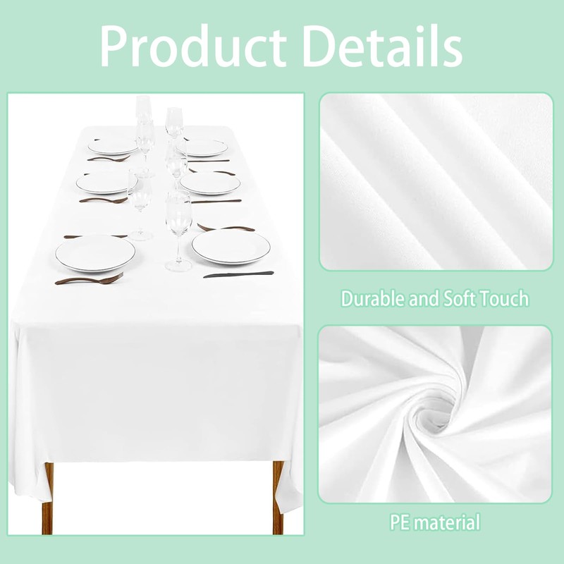 GYTFOG 3 Pcs Rectangle Tablecloth, White Table Cloth Party, 137x183