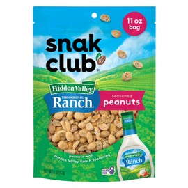 Snak Club Peanuts with Hidden Valley Ranch Seasoning, Roasted Nuts, Gluten-Free and Kosher Snack, 11 oz Resealable Bag