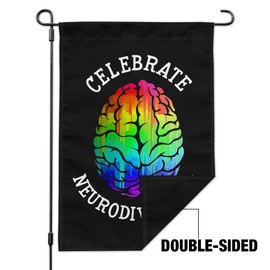 Celebrate Neurodiversity Brain Autism Rainbow Spectrum Garden Yard Flag with Pole Stand Holder