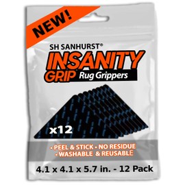 Insanity Grip 12 Pcs Rug Gripper for Hardwood Floors, Tile, Cement & More - Thin Corner Carpet Pad That is Removable - Glueless Nano Gel Triangle Shaped Carpet Tape & Floor Tape for Area Rugs