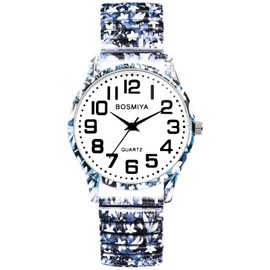 Bohemia Elastic Strap Wristwatch Seiko Watch: Easy to Read Arabic Numerals Analog Quartz Watch Life Waterproof Automatic Wind Stylish Cool Unisex Fashion Flower Print Elastic Strap Accessory Black 4,