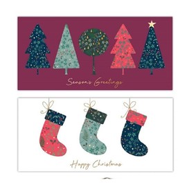 12 Luxury Christmas Cards Assorted Pack, Stockings/Festive Trees Scenes - Father Christmas Send a Greeting Card Class Children/Friends/Family