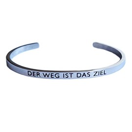 Elegant bangle bracelet rose gold with mantra and saying up to approx. 20 cm. DER WEG IST DAS ZIEL, Stainless Steel