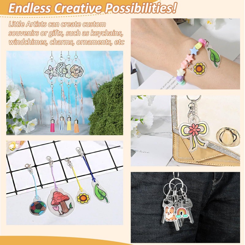 shynek 300 Pieces Shrinky Plastic Sheets Keychain kit, Including Shrinky