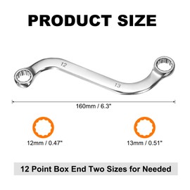 uxcell 12mm x 13mm Metric 12-Point S-Style Box Wrench Double End S-Shaped Wrench Chrome Plated 45# Steel S Box Wrenches for Home Auto Bike Repair Machine Maintenance