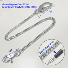 Ahiller Key Chain, Double Lock Wallet Security Chain, Long Trouser Chain for Men, Heavy Duty Biker Wallet Chain, Yk- Silver-jr-1p