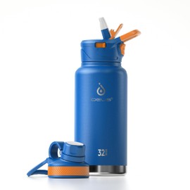 IDEUS Vacuum Insulated Water Bottle, Stainless Steel Double Wall Flask Metal Sports Canteen with Leak-Proof Screw Cap (32oz (950ml), Bright Blue)