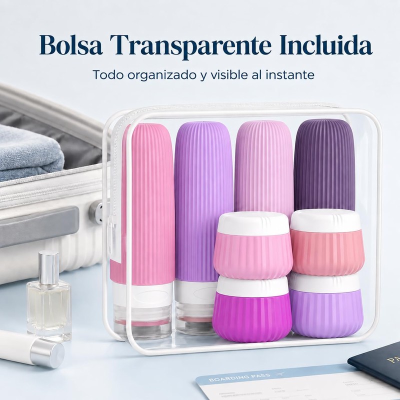 Kit de Viaje 8 Piezas Botellas de Silicona Envases para