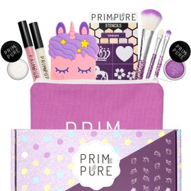 Prim and Pure Mineral Gift Set with Unicorn Mirror| Perfect for Play Dates & Birthday Parties | Kids Eyeshadow Makeup – Mineral | Organic & Natural Makeup Kit for Kids| Made in USA (Purple)