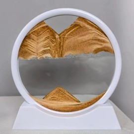 AzureLeap 3D Dynamic Sand Art Liquid Motion, Moving Sand Art Picture Round Glass 3D Deep Sea Sandscape in Motion Display Flowing Sand Frame Relaxing Desktop Home Office Work Decor(7 inch-Yellow)
