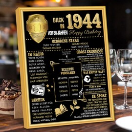 Benjia Geschenk 80 Geburtstag - Back in 1944 Goldener Rahmen Gerahmt Poster Germany - Frauen & Männer - Tischbild und Wand-Bild Aufsteller - Persönliches Jubiläum Geburtstagszeitung (20x25cm,Schwarz)