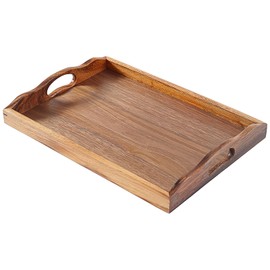 MOOKOMI Nature Walnut Wooden Serving Tray with Handles, Solid Wood Food Tray for Coffee, Breakfast, Dinner, Ottoman,16.6x11.8x2.4 inches