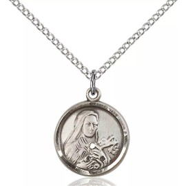 Bliss Sterling Silver Saint Theresa Religious Medal Pendant Necklace 18" Chain GiftBox