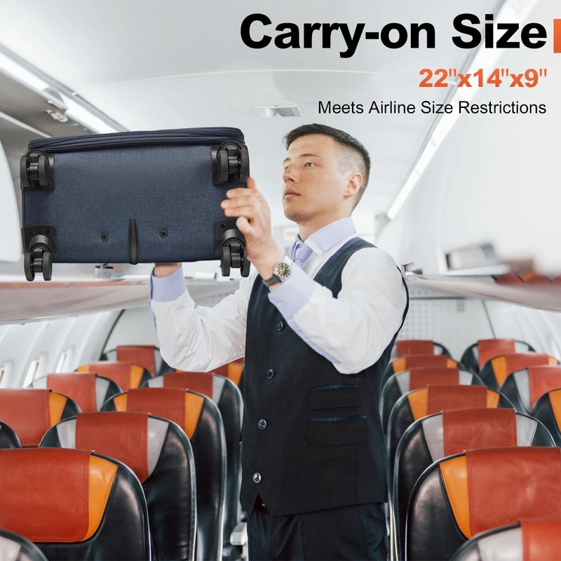 Kono Small Carry On 22x14x9 Softside Airline Approved Luggage with