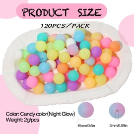 120pcs Richbunnys 15mm Bulk Silicone Beads for Pens and Keychain Making,Large Beads for Necklace and Bracelets Making,Assorted Rubber Beads Set（Night Glow）