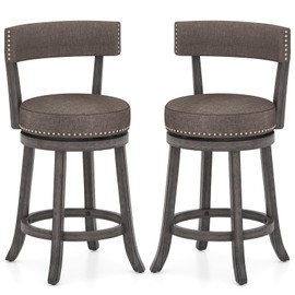 Giantex 26" Bar Stools Set of 2, Swivel Counter Height Bar Chairs with Footrest, Rubber Wood Frame, Upholstered Linen Barstools with Back & Cushioned Seat for Kitchen Island, Dining Room, Pub
