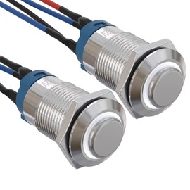 APIELE (Pcs of 2) 12mm Latching Push Button Switch Pre-Wired 150mm High Round Head Stainless Steel 1 Normally Open with Ring Led (White)