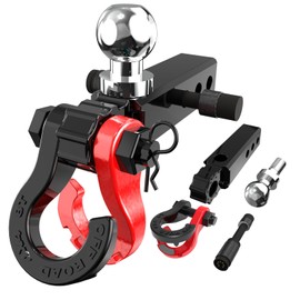 AUTOBOTS Trailer Hitch Ball Mount with 3/4" Recovery Shackle & Locking Hitch Pin & 2" Tow Hitch Ball，Fits 2 inch Hitch Receiver Red