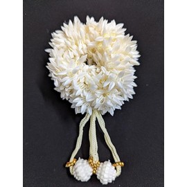 Mogra Gajra Scented Artificial Flower Hair Accessories Scrunchies Bracelet Bun Juda & Ponytail Wedding Jewellery Reusable Gajras for Women (Pack of 2) (White & beaded, Small)