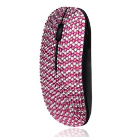 WONGS Luxury Full Stars Pink Crystal Rhinestone Rechargeable Slim Silent 2.4G Wireless Mouse for Laptop Computer, Cute Graphics Design Diamonds Mouse - Black Pink