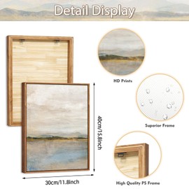 HPNIUB Abstract Mountain Lakes Framed Canvas Wall Art Set, Neutral Nature Landscape Wall Decor, Nordic Scenery Wall Painting, Modern Gallery Art Prints for Living Room, Bedroom, Office 12"X16"