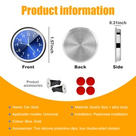Dickno 2 PCS Stick on Dashboard Car Clock, Mini Tiny Analog Quartz Luminous Air Vent Clocks, Self Adhesive Automotive Vent Clocks Watch, Vehicle Clock for Dashboard Decoration (Blue+Golden)