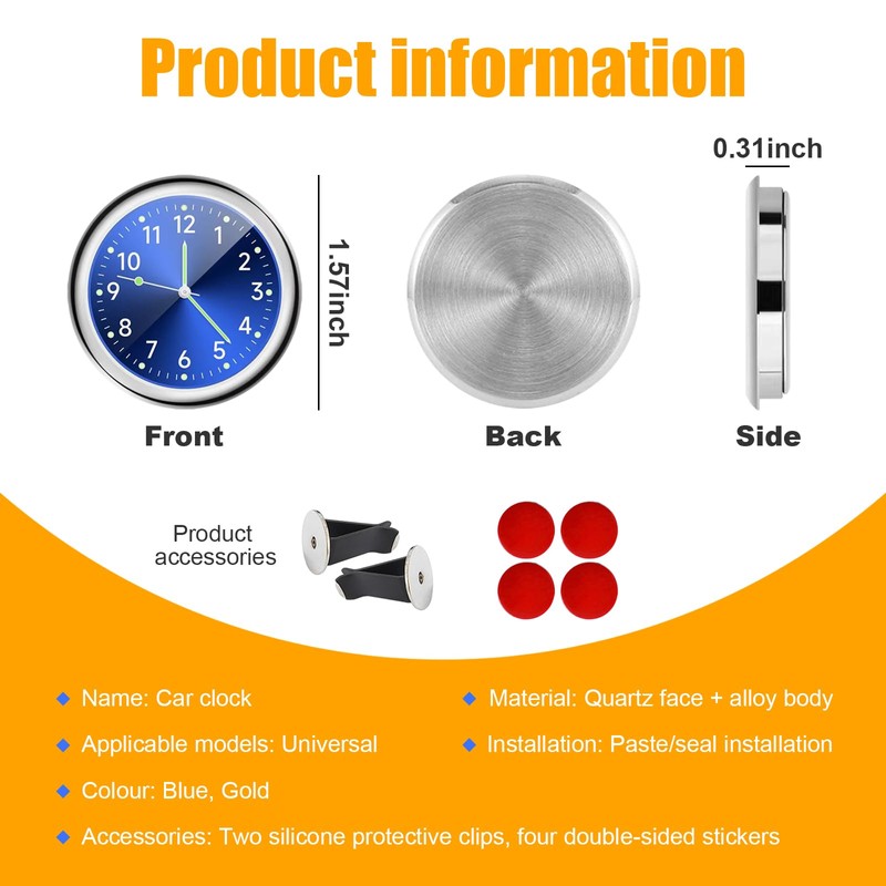 Dickno 2 PCS Stick on Dashboard Car Clock, Mini Tiny
