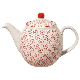 Bloomingville Isabella Retro Large Teapot with Integrated Strainer in Front of the Spout Vintage Diameter 14 cm Red Ceramic Holds Approx. 1200 ml